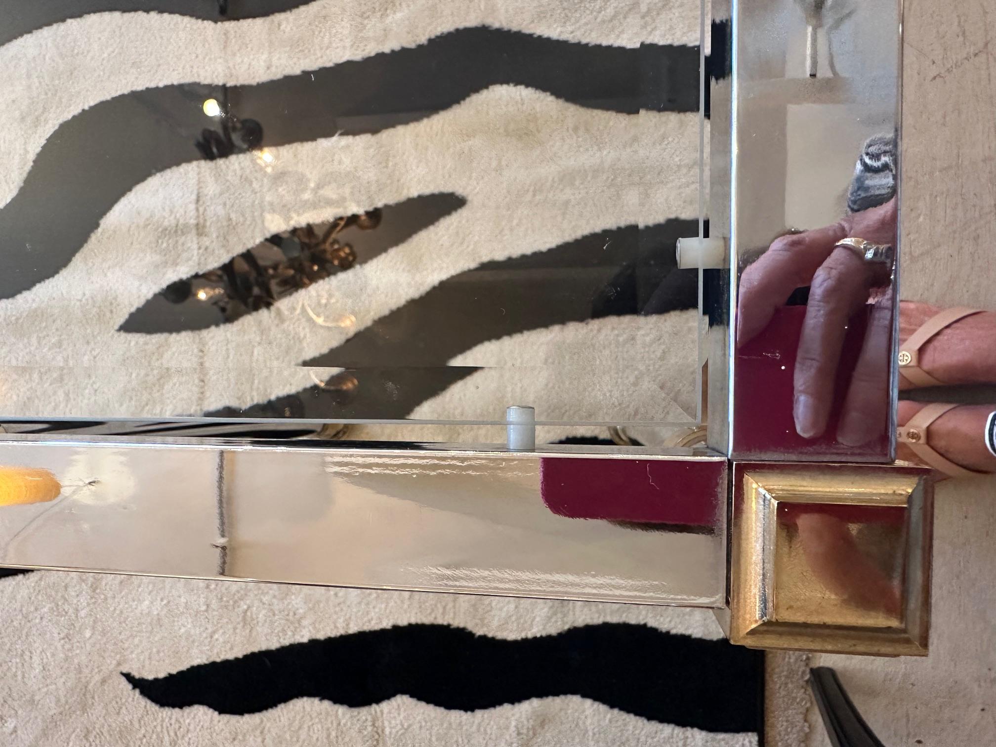 Glamorous Chrome Brass & Glass Console Table For Sale 5