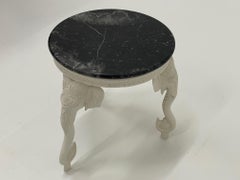 Glamorous Cream Colored Cast Resin Elephant Motife Round Table with Marble Top