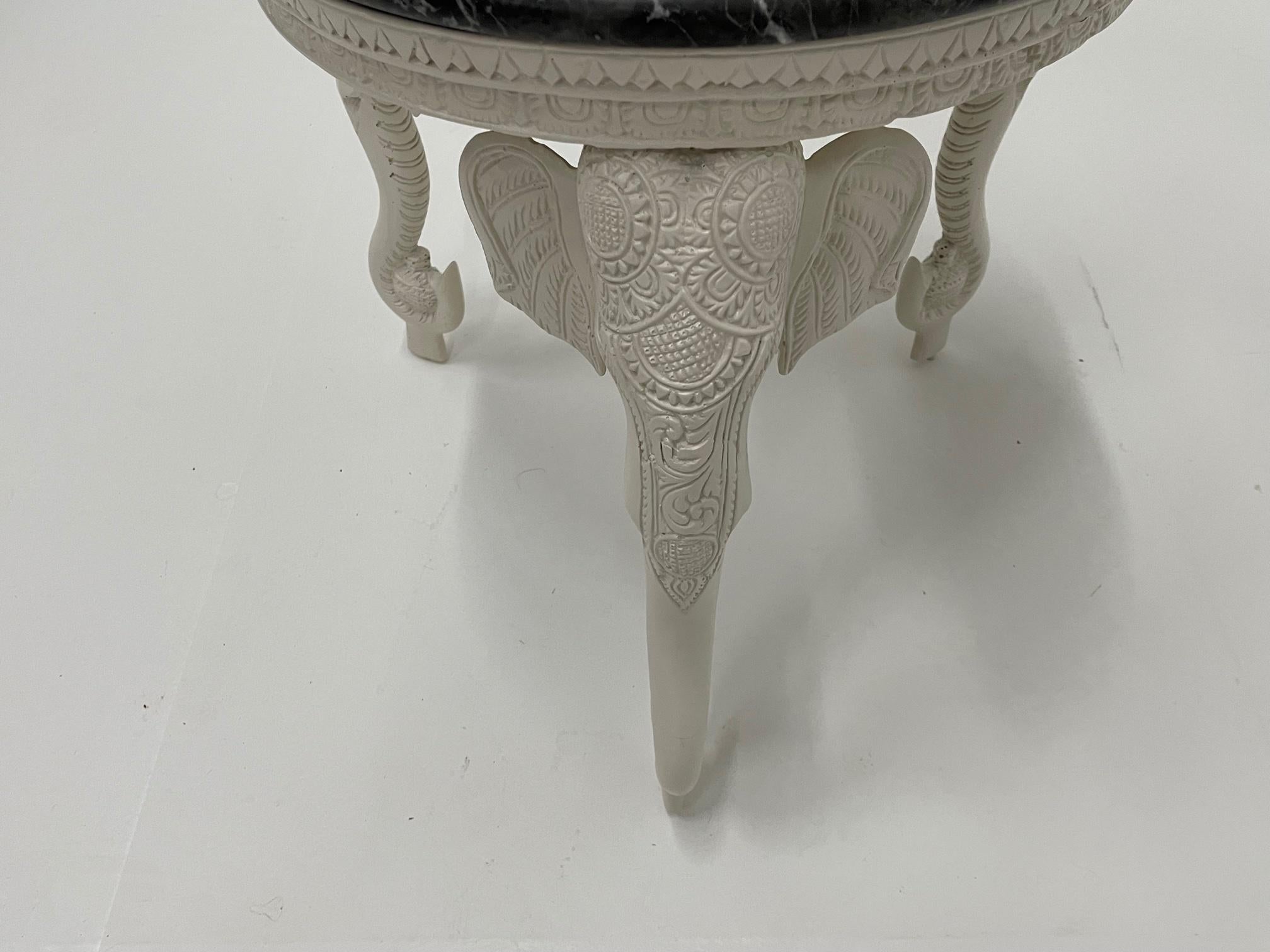 North American Glamorous Cream Colored Cast Resin Elephant Motife Round Table with Marble Top