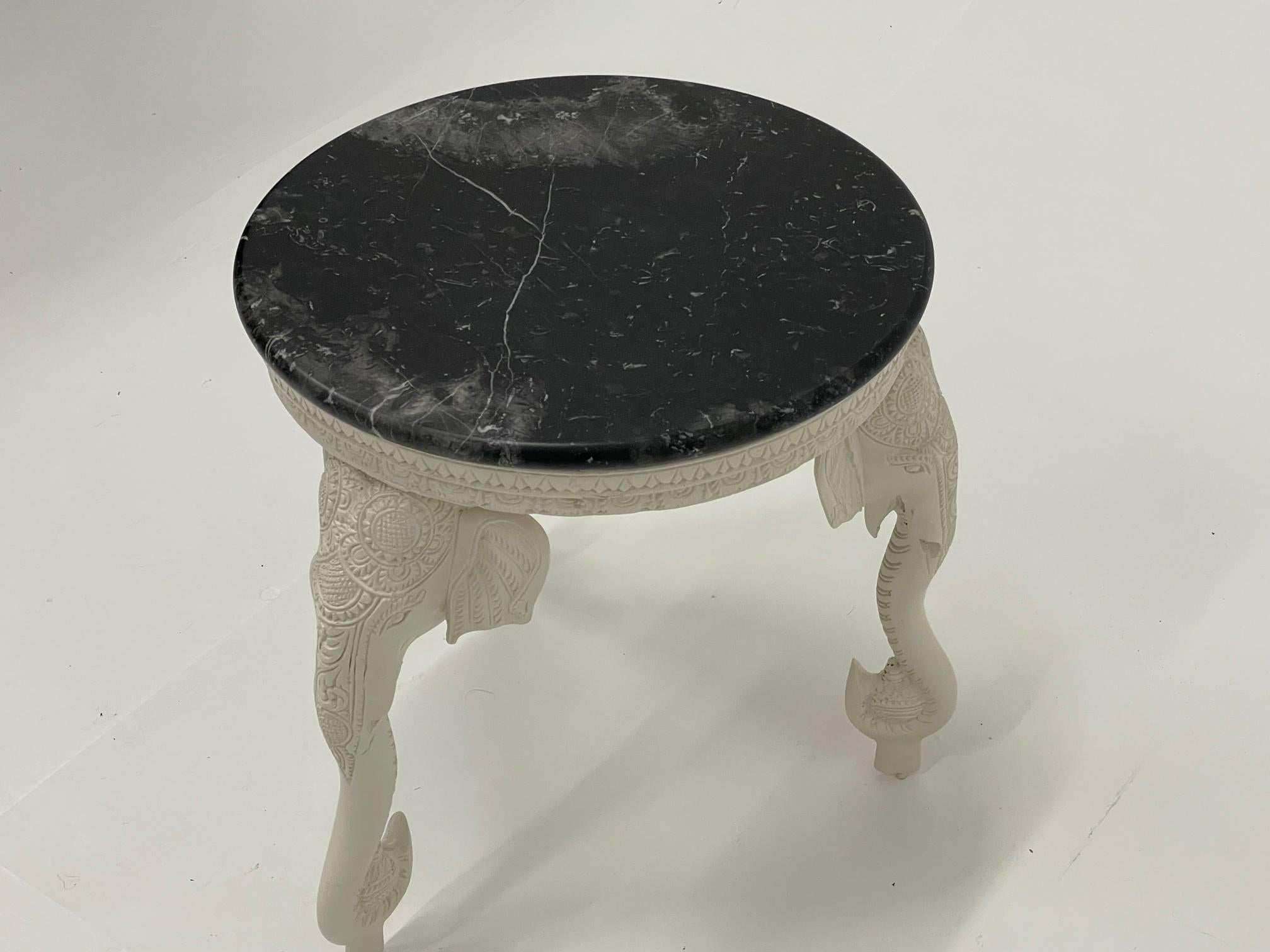 Glamorous Cream Colored Cast Resin Elephant Motife Round Table with Marble Top 1