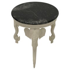 Glamorous Cream Colored Cast Resin Elephant Motife Round Table with Marble Top