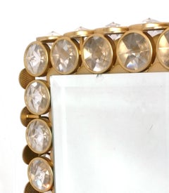 Glamorous Crystal and Brass Illuminated Vanity Mirror 18.25"H x 18.25"W