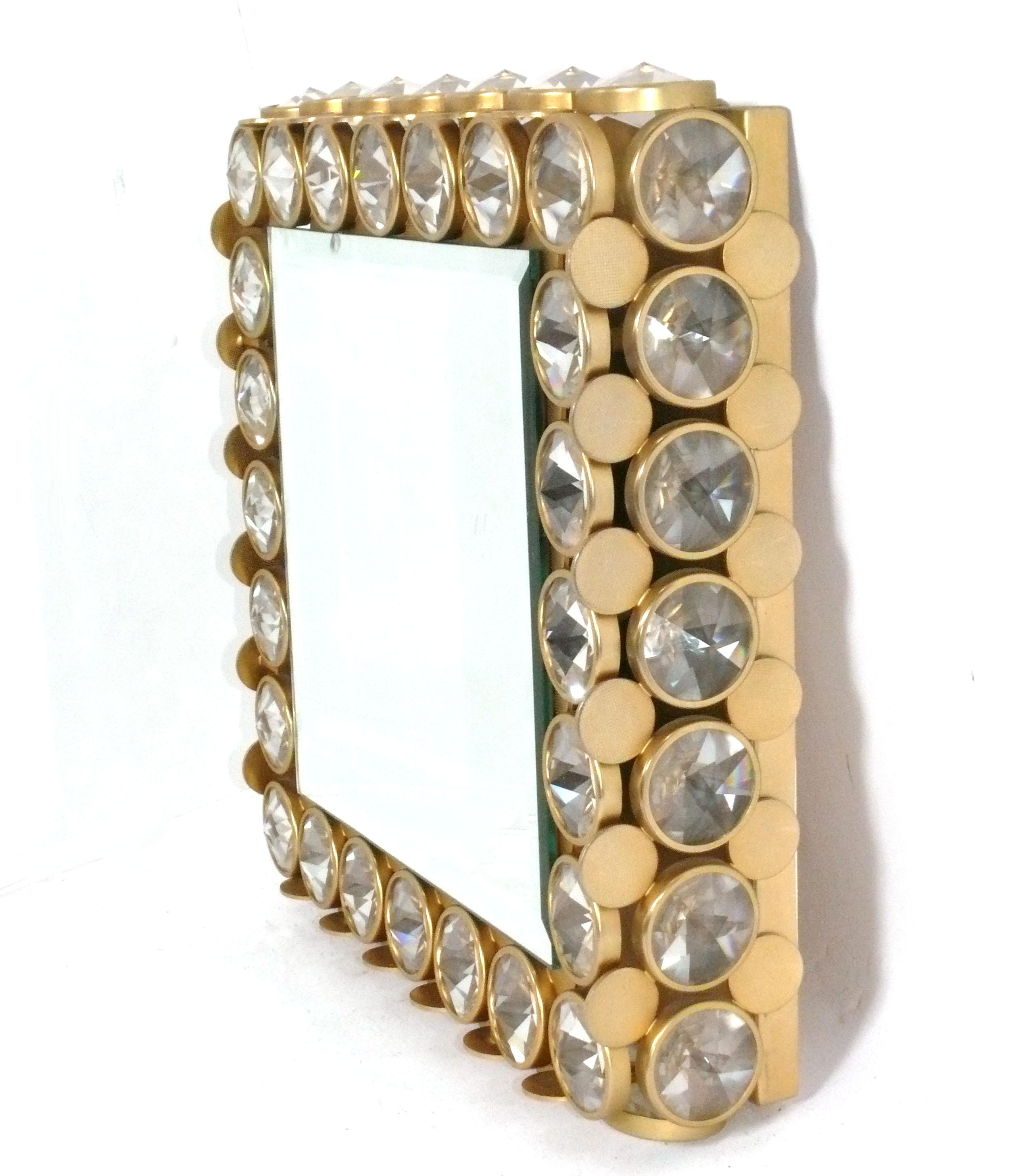 Mid-Century Modern Glamorous Crystal and Brass Illuminated Vanity Mirror 18.25
