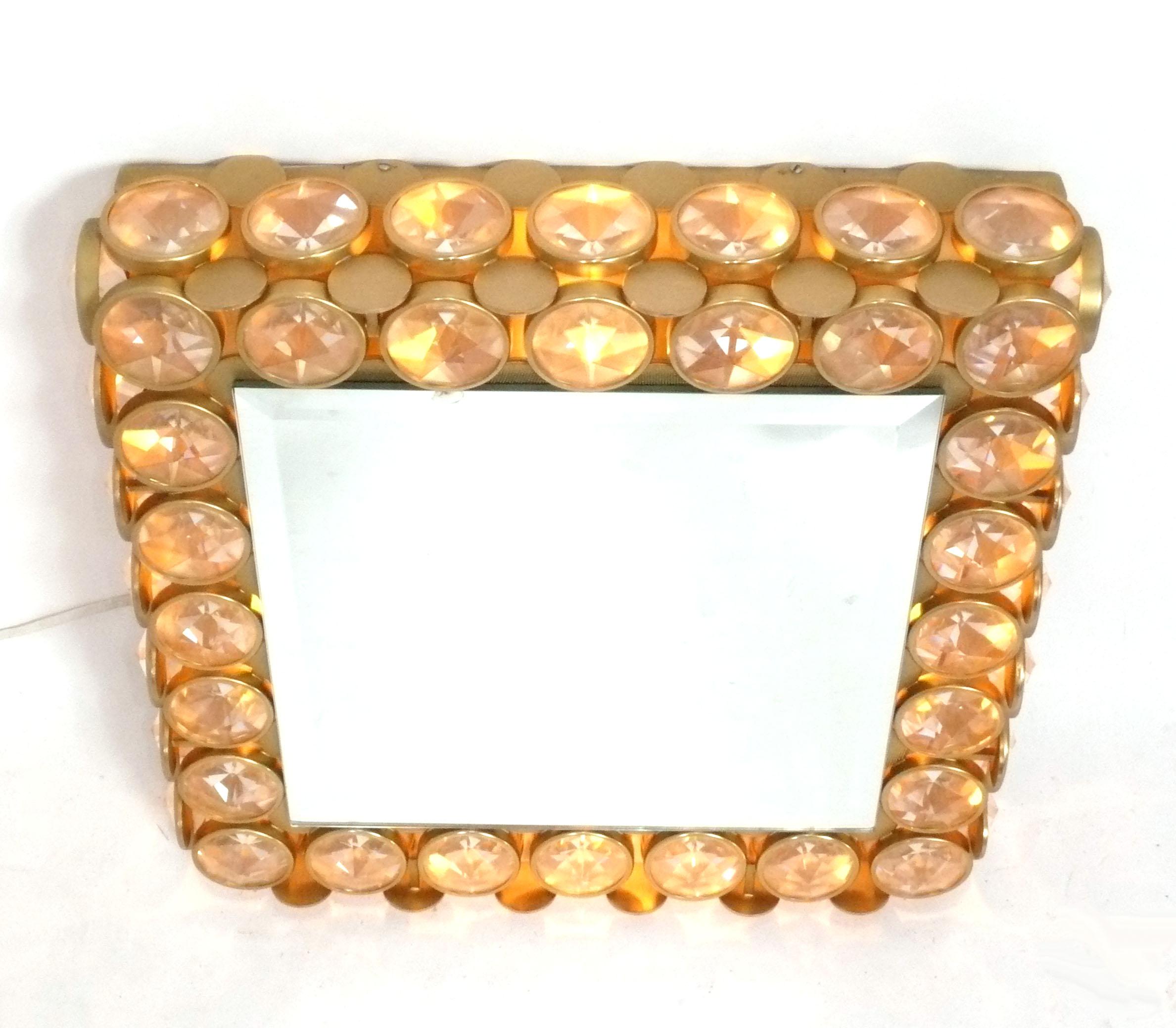 Mid-20th Century Glamorous Crystal and Brass Illuminated Vanity Mirror 18.25