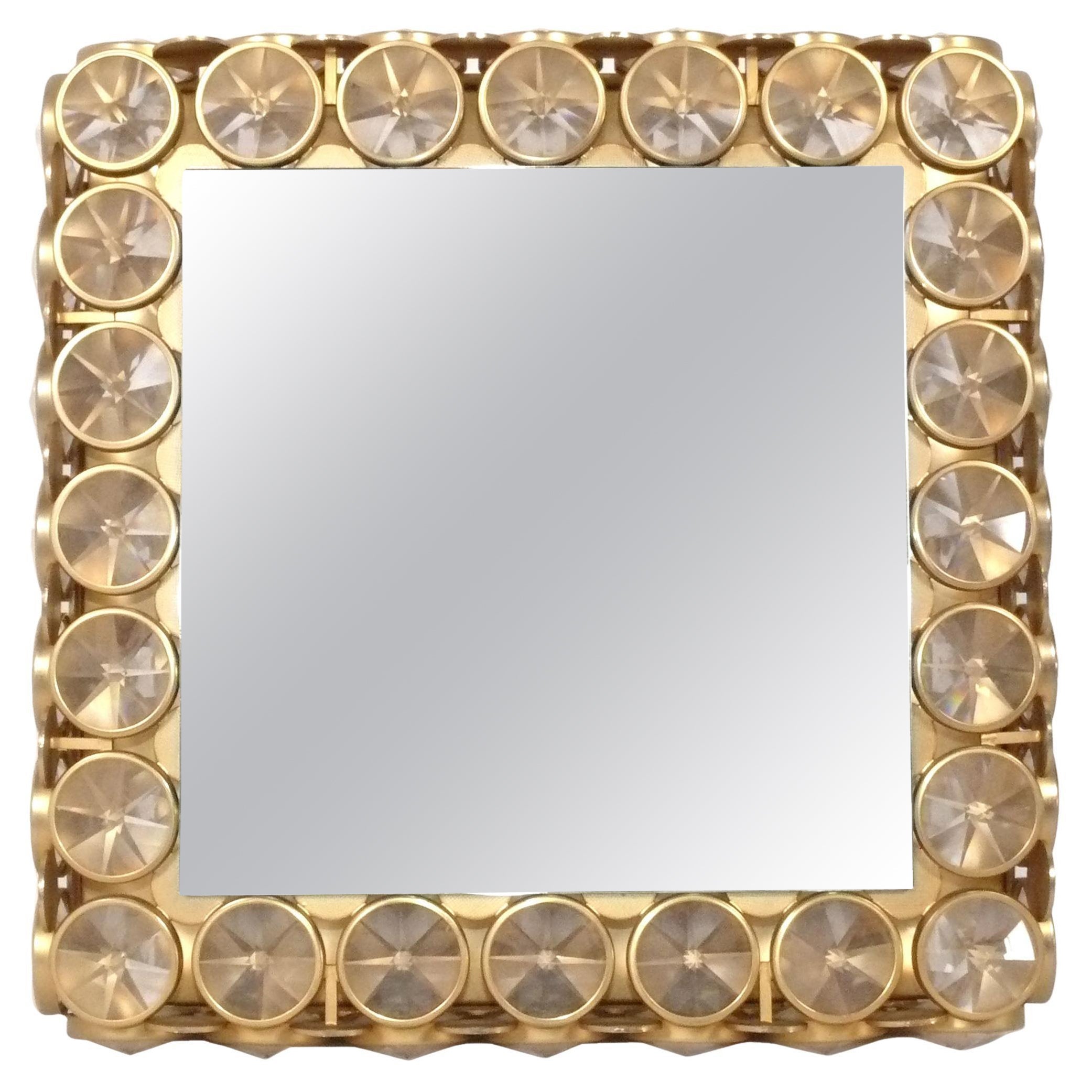 Specchio di Vanità Illuminato in Cristallo e Ottone 18,25 "H. x 18,25 "L.