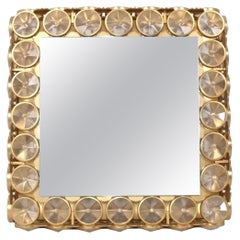Miroir de courtoisie lumineux en cristal et laiton 18.25 "H x 18.25 "W