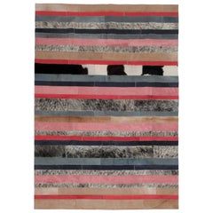 Peach, caramel & white stripes Nueva Raya Customizable Cowhide Area Rug Small