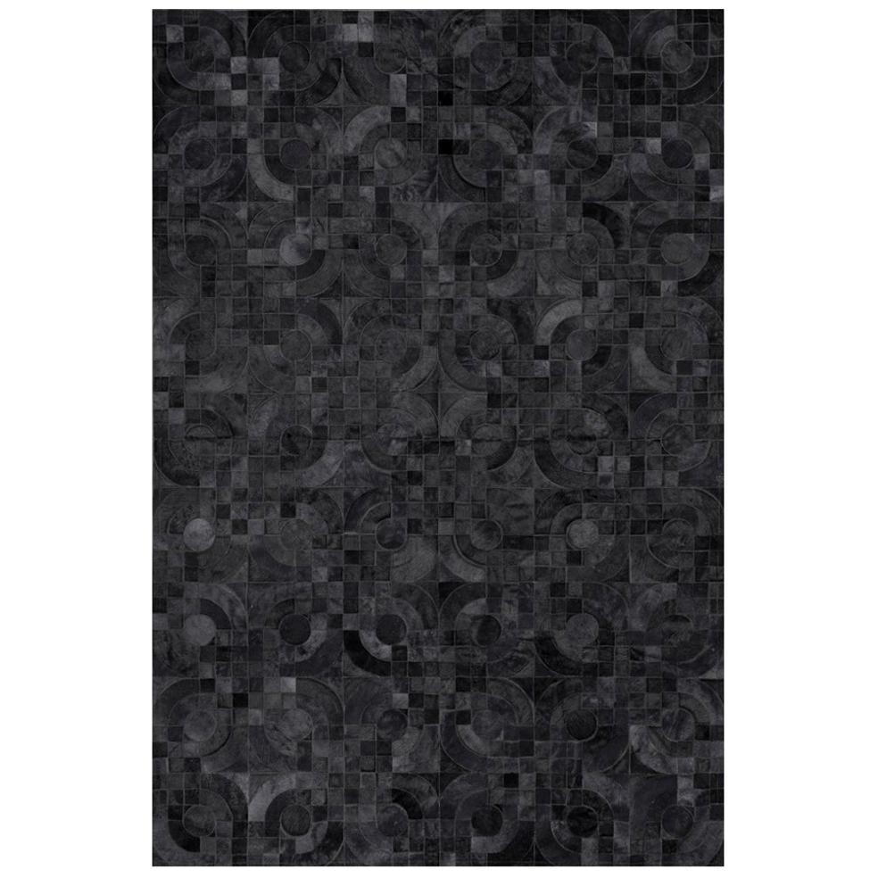 Dark Gray Customizable 1970s inspired Optico Cowhide Area Floor Rug Small