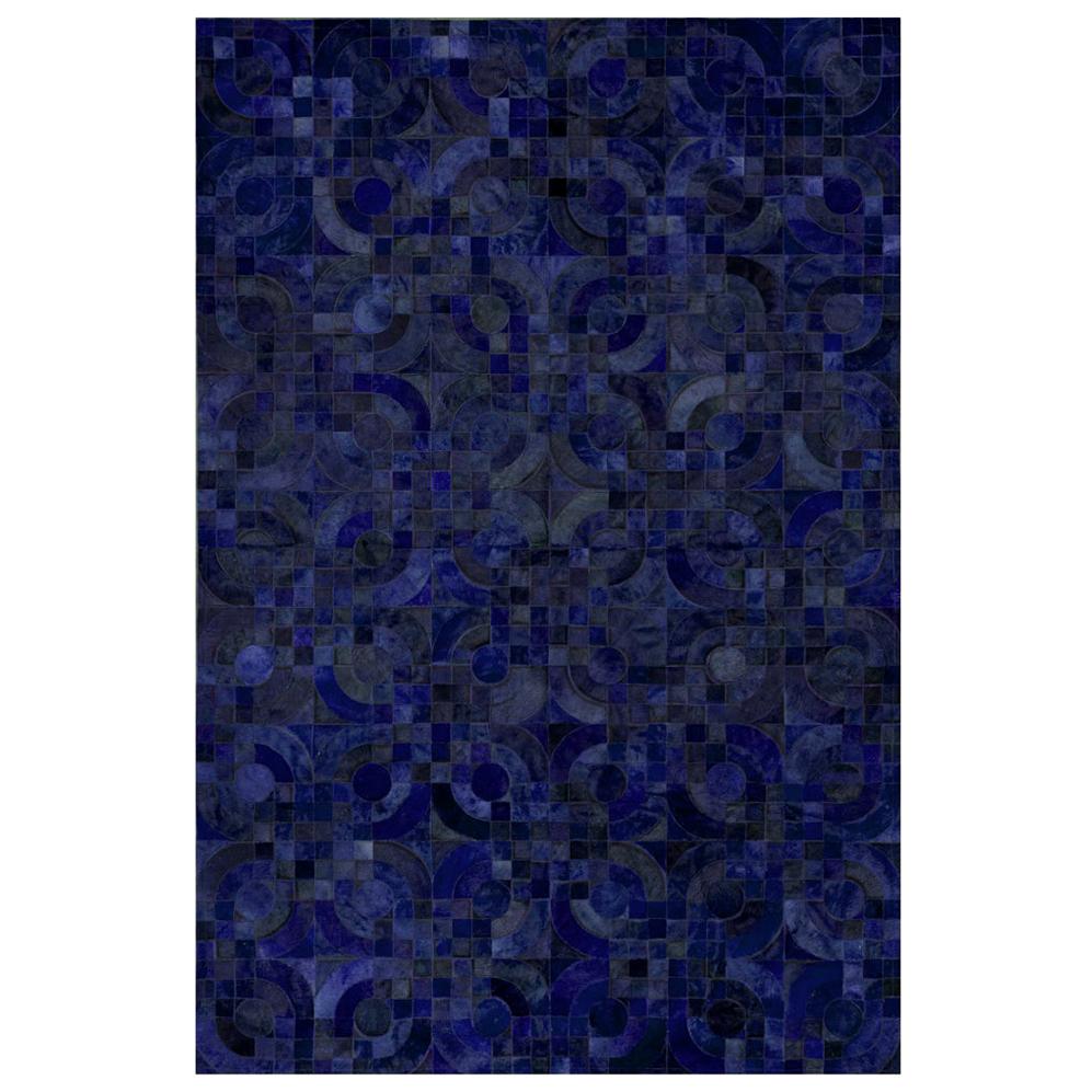 Dark blue Customizable Optico Midnight Blue Cowhide Area Floor Rug Small