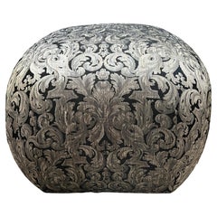 Glamorous Damask Pouf Ottoman in Silver & Black – Vintage Style Statement Piece