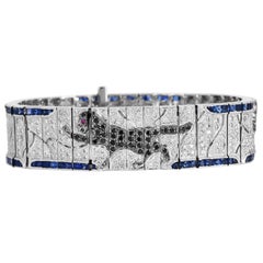 Glamorous Diamond Sapphire 18K White Gold Panther Mosaic Wrap Bracelet