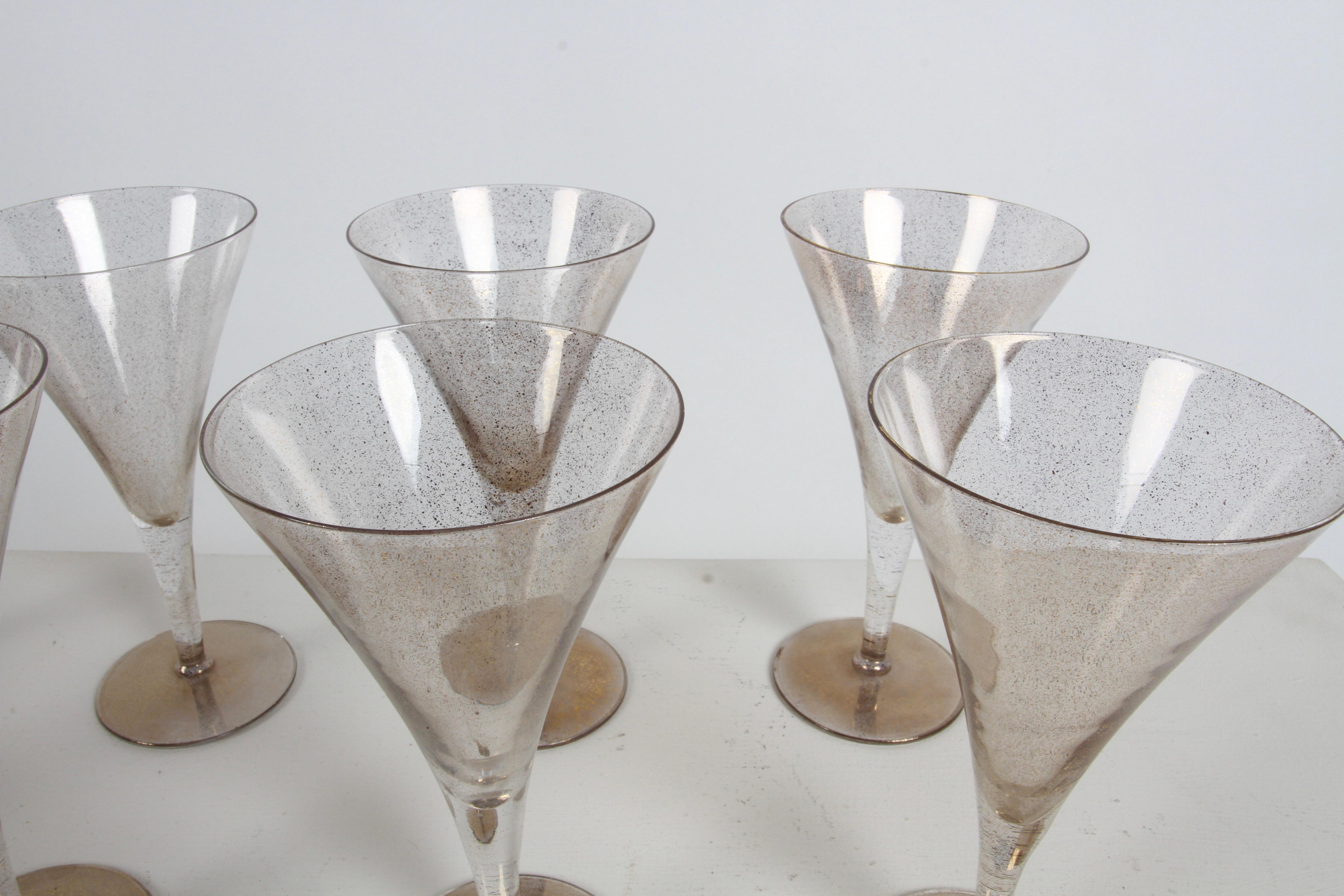 Mid-Century Modern Ensemble glamour Dorothy Thorpe 10 pièces verres à vin à mouchetures dorées - Vaisselle de bar en vente