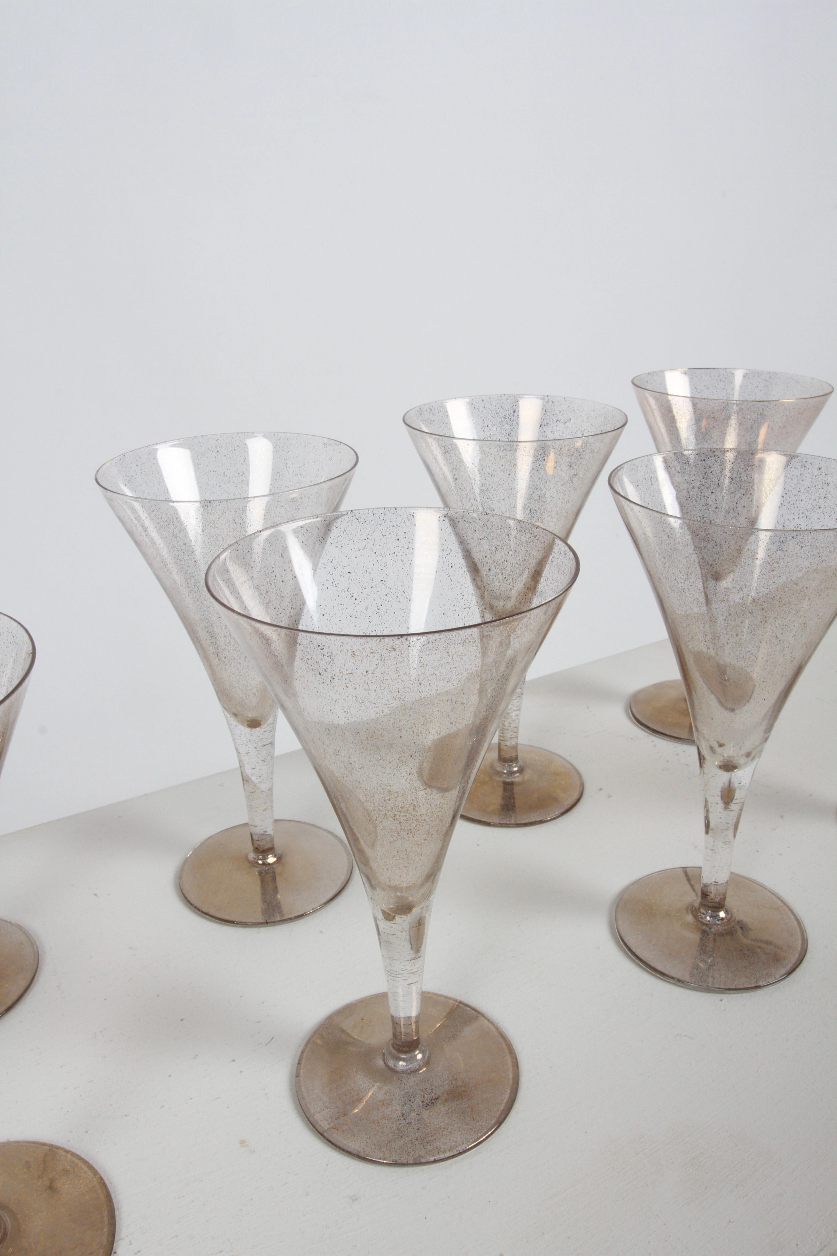 Mid-Century Modern Glamorous Dorothy Thorpe 10 Piece set Gold Fleck Wine Glasses - Stemware Barware For Sale