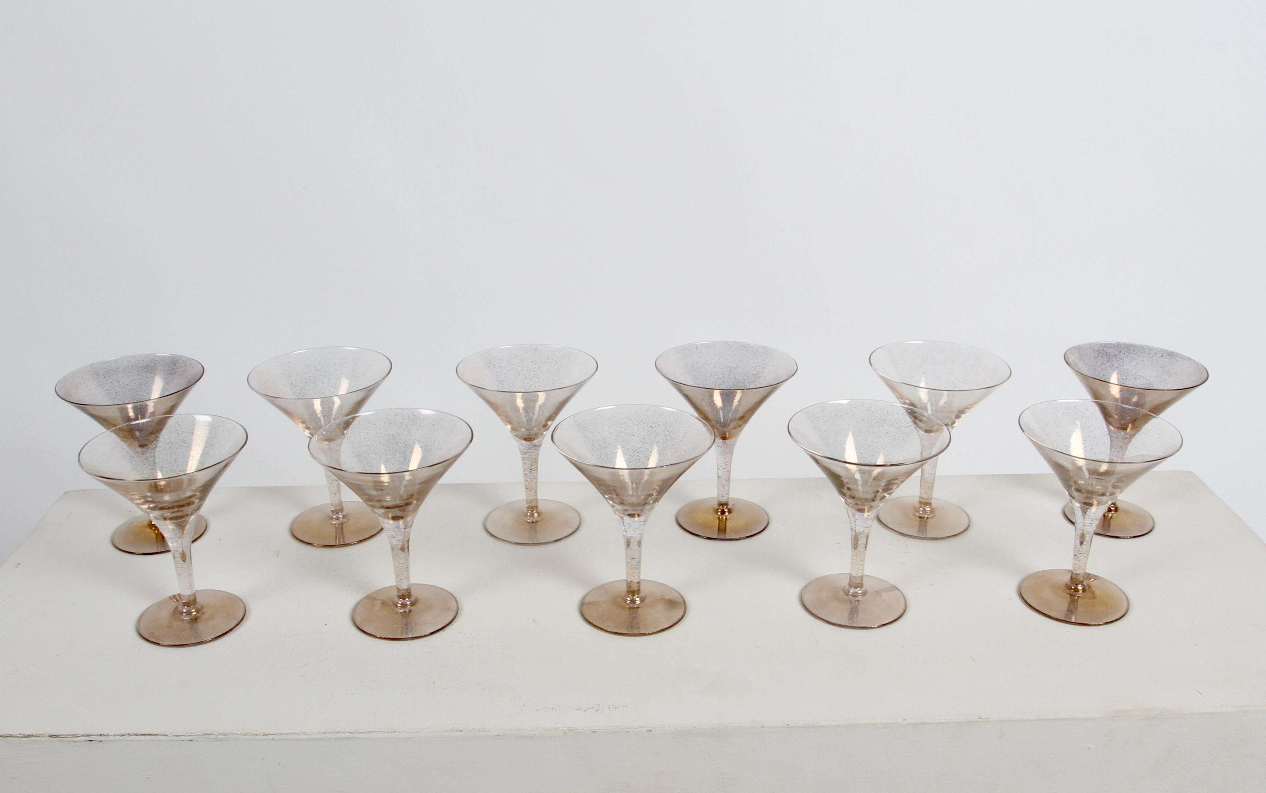 Mid-Century Modern Glamorous Dorothy Thorpe 11 Piece Gold Fleck Martini Glasses - Desert Stemware  For Sale
