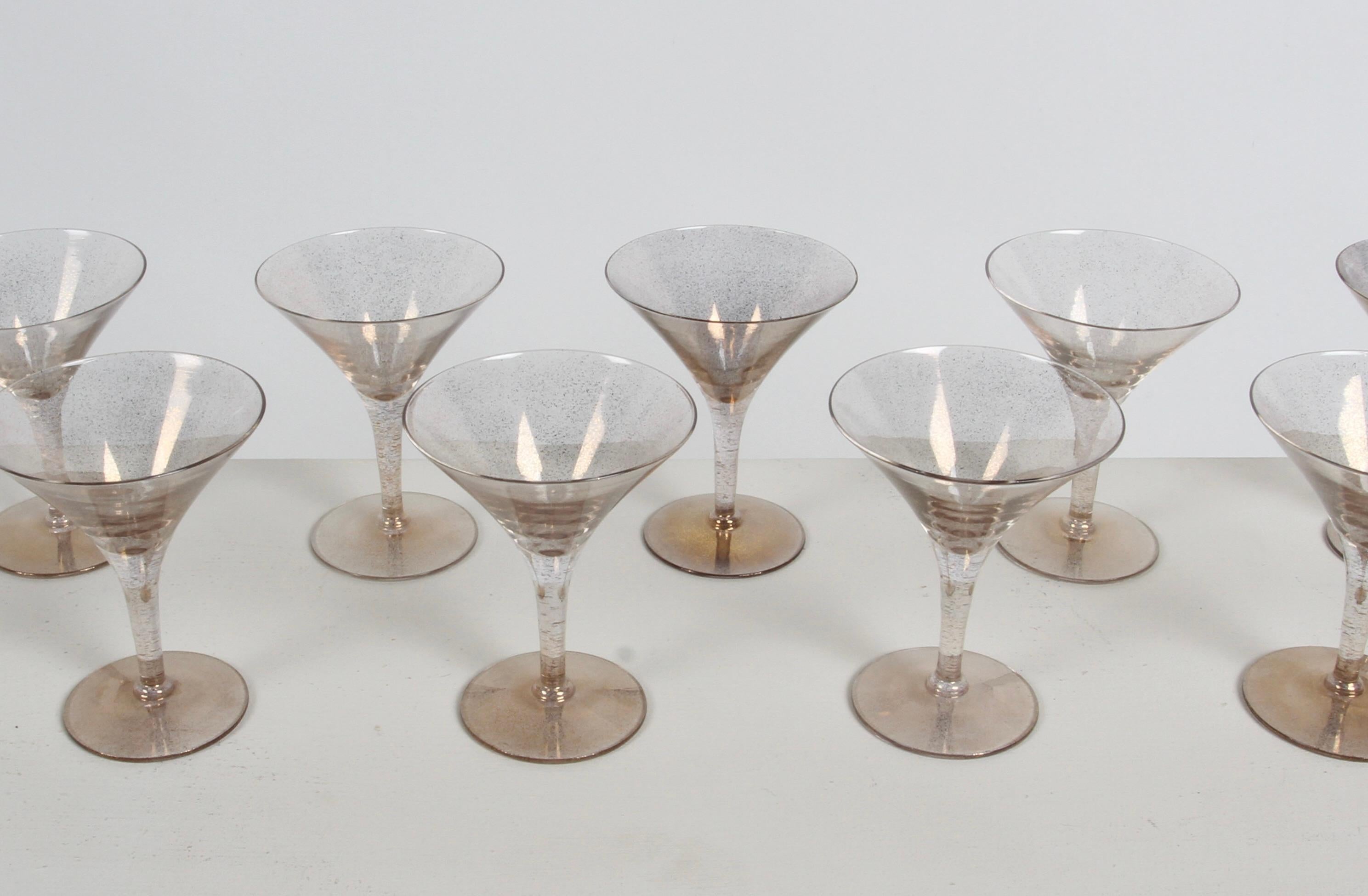 American Glamorous Dorothy Thorpe 11 Piece Gold Fleck Martini Glasses - Desert Stemware  For Sale