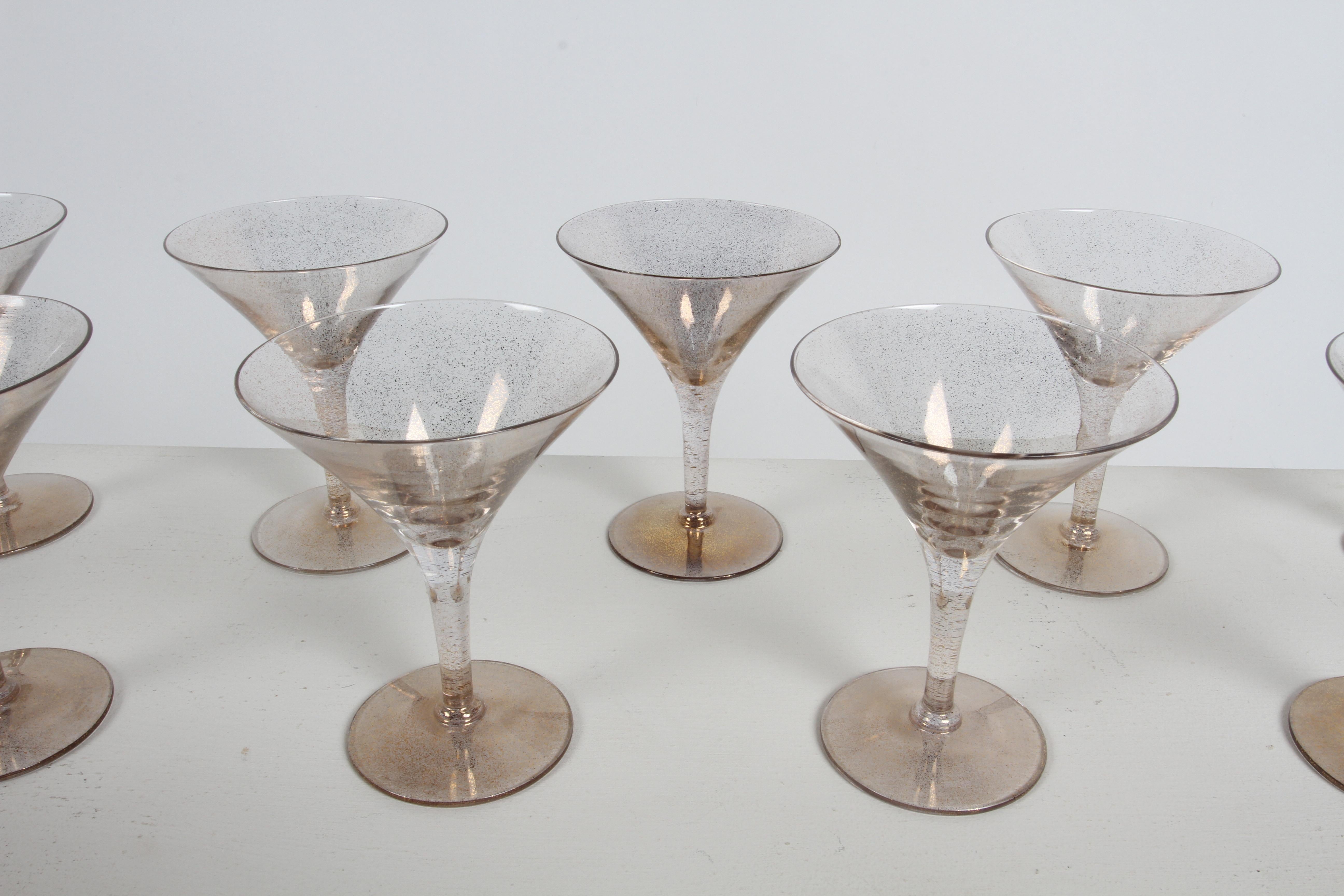 Mid-20th Century Glamorous Dorothy Thorpe 11 Piece Gold Fleck Martini Glasses - Desert Stemware  For Sale