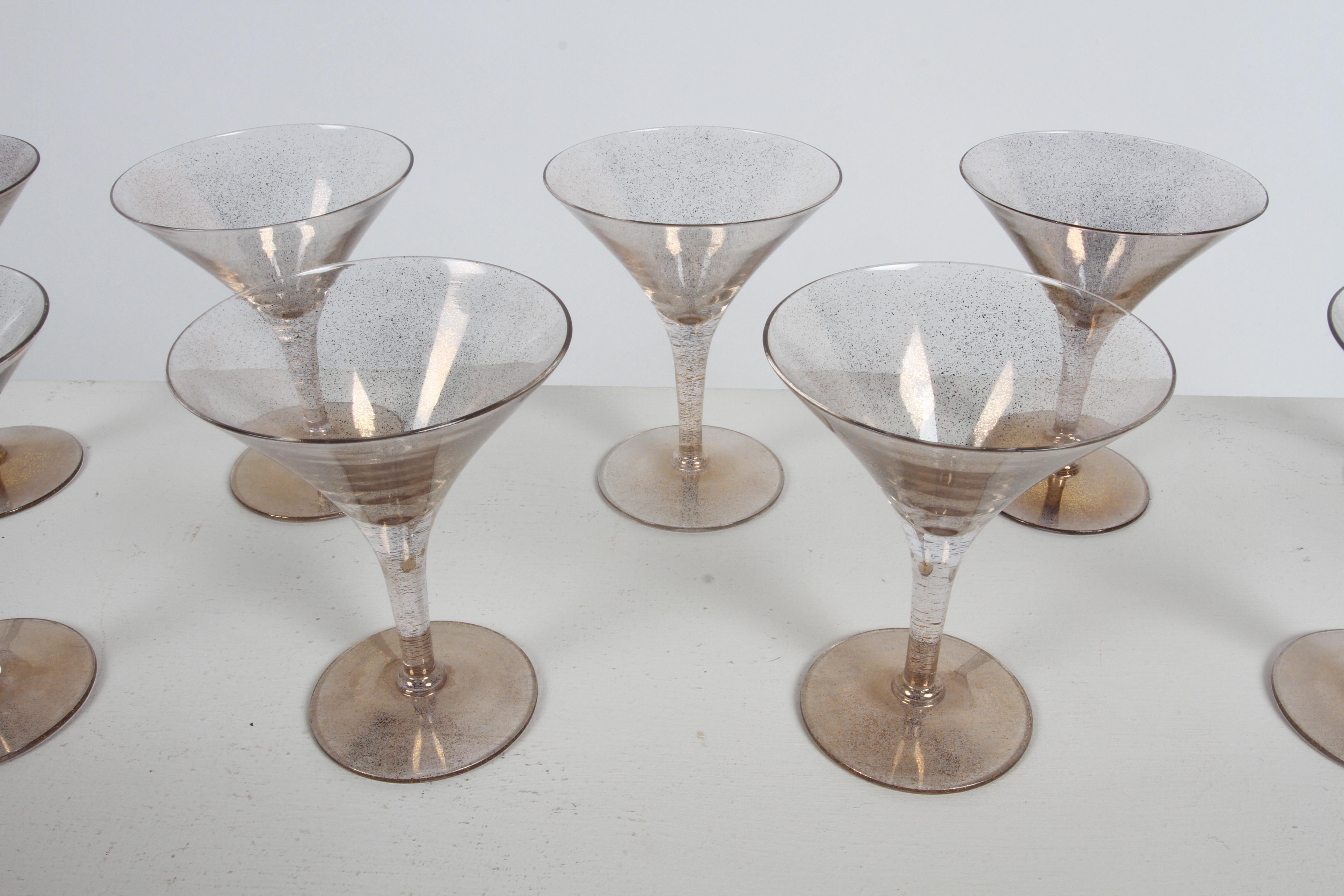Glamorous Dorothy Thorpe 11 Piece Gold Fleck Martini Glasses - Desert Stemware  For Sale 1