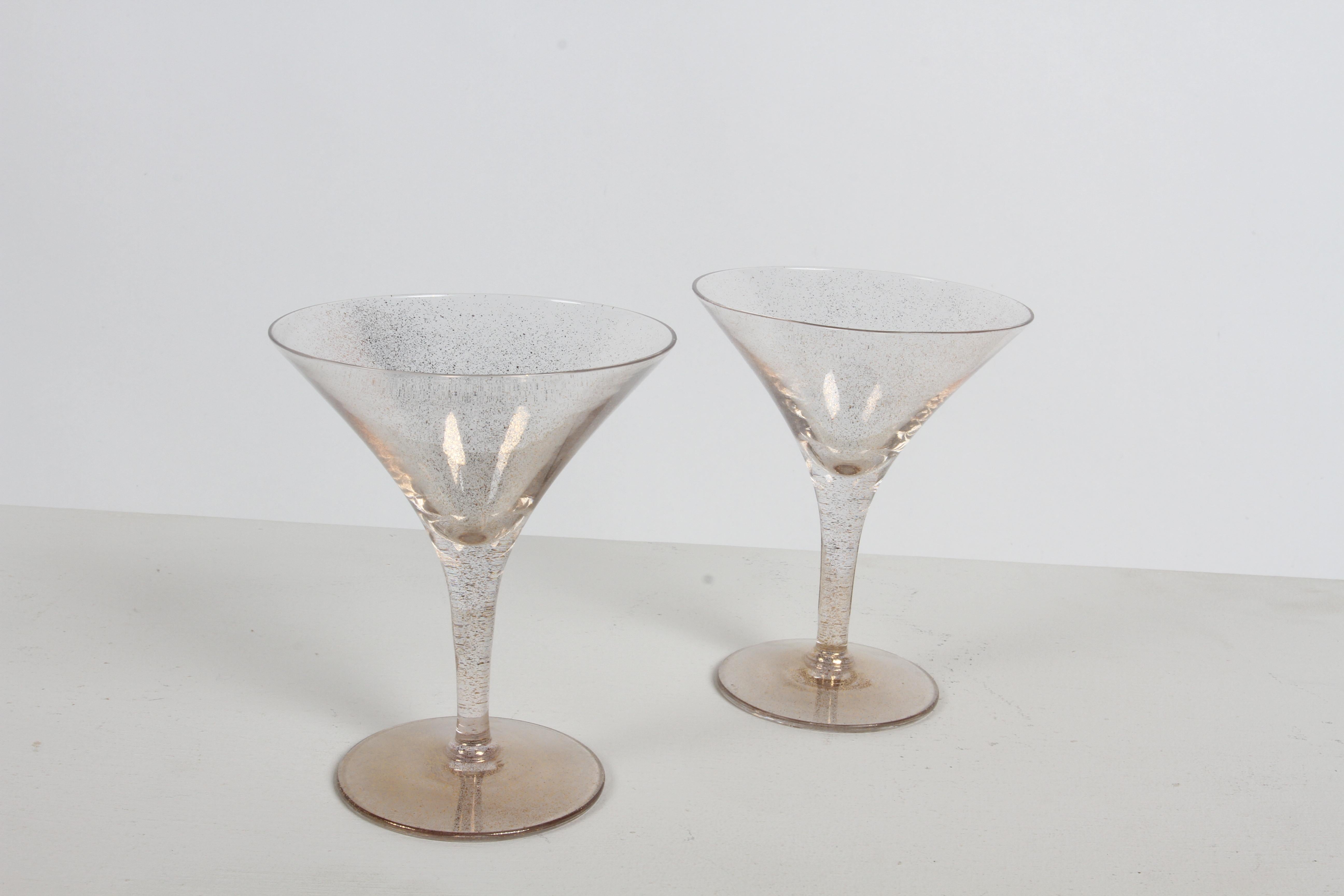 Glamorous Dorothy Thorpe 11 Piece Gold Fleck Martini Glasses - Desert Stemware  For Sale 2