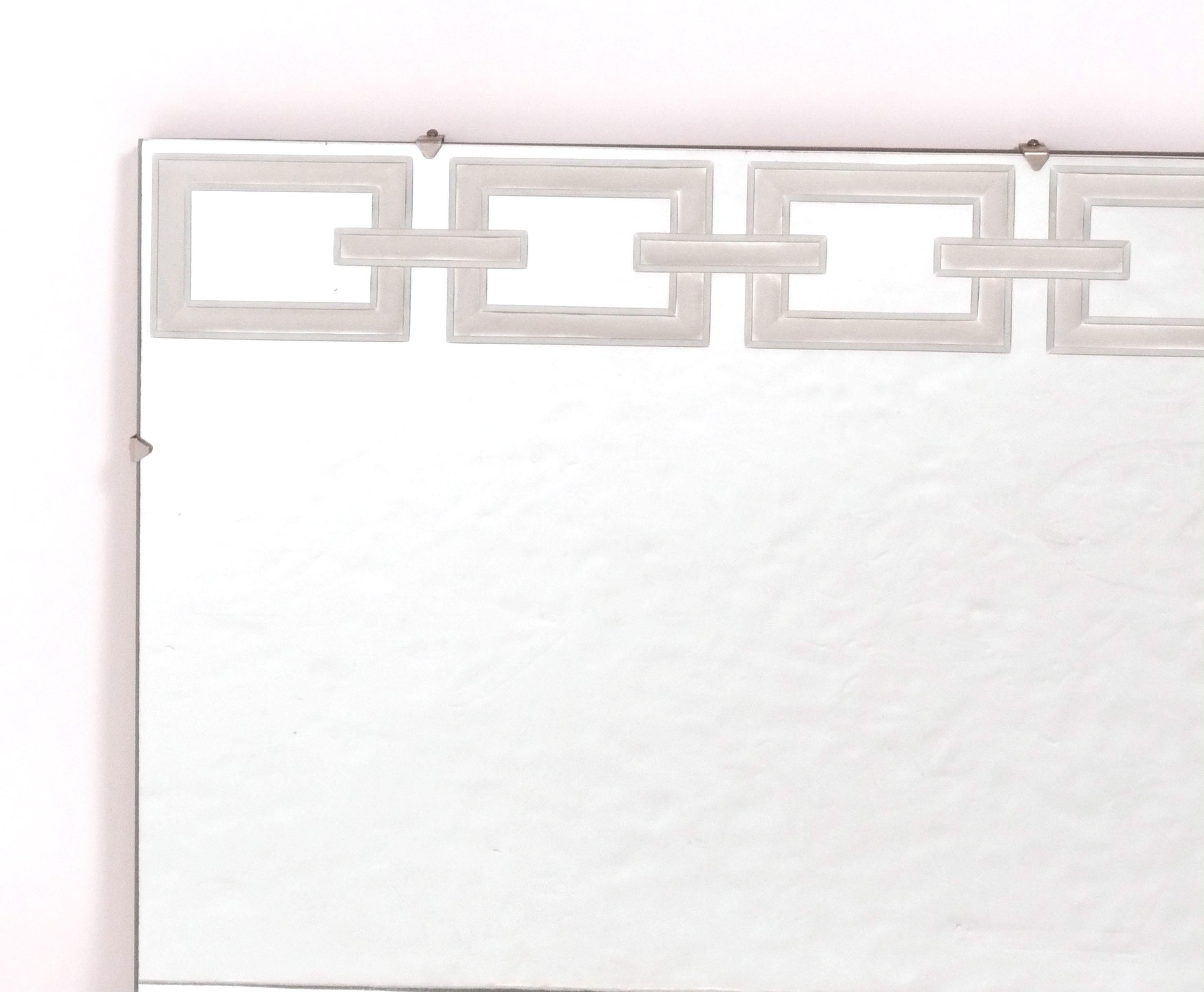 Glamorous Etched Chain Link Design Mirror, American, circa 1940s. It measures 28.25