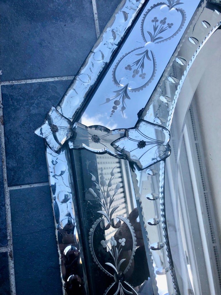 Glamorous Fancy Large Vintage Etched Style Octagonal Mirror