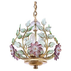Lampadario floreale glamour Cristallo e ottone smeraldo e viola, Palwa Germania 1960