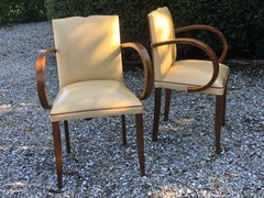 Glamorous Form Walnut 1940s French Side Chairs in Cream Leather Tobacco Piping