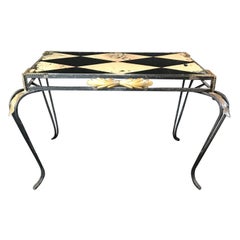 Glamorous French Coffee Table or Side Table with Painted Glass Diamond Top