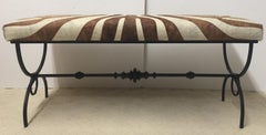 Glamorous French Hand-Wrought Iron and Faux Zebra Bench