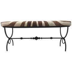 Glamorous French Hand-Wrought Iron and Faux Zebra Bench