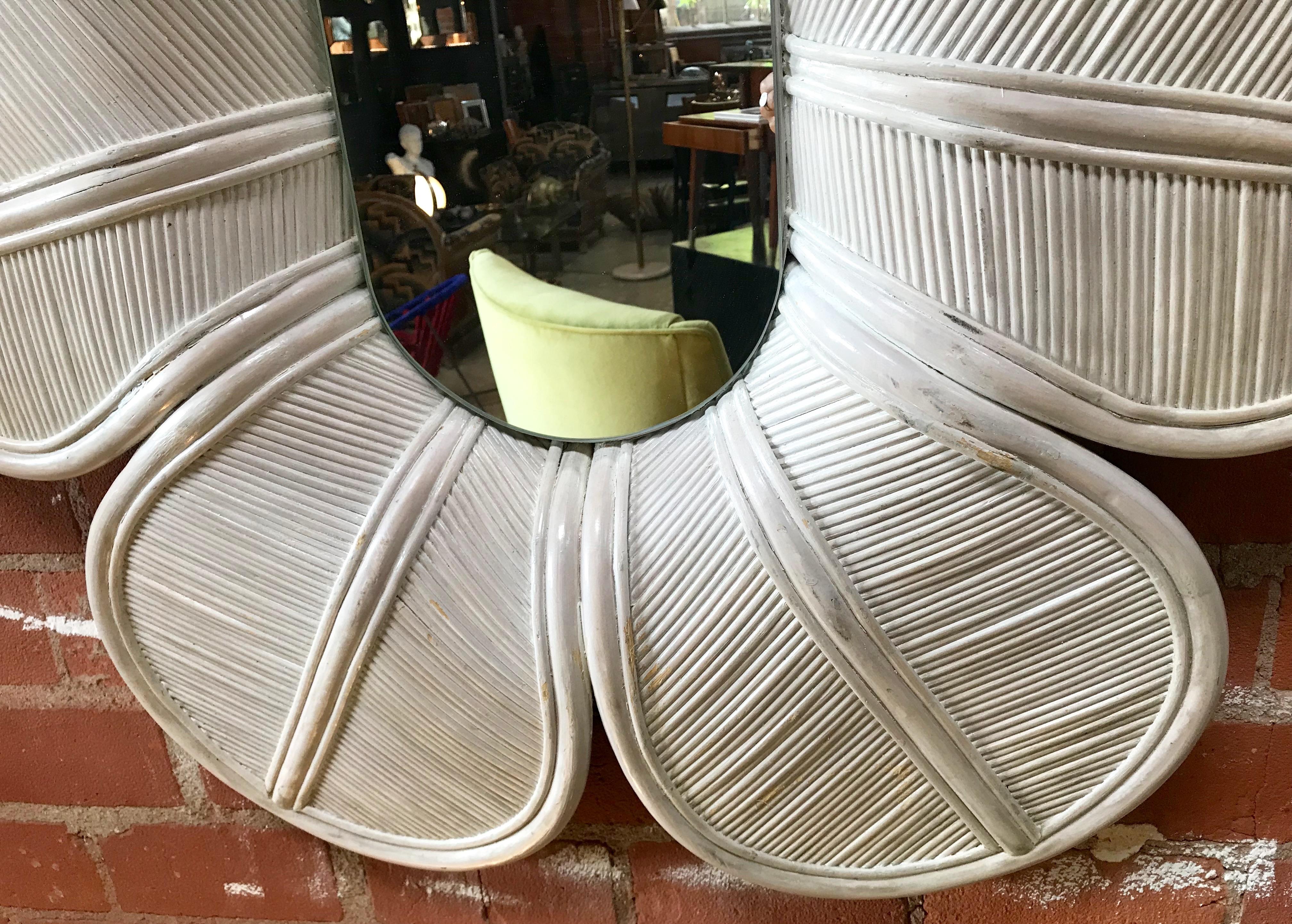 Bamboo Glamorous Giant Flower Wall Mirror, Italy 1960s
