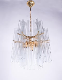 Glamorous Gaetano Sciolari Style Chandelier Gilt Brass & Crystal Rods Palwa 1970
