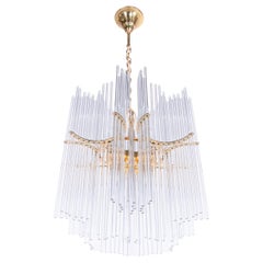 Glamorous Gaetano Sciolari Style Chandelier Gilt Brass & Crystal Rods Palwa 1970