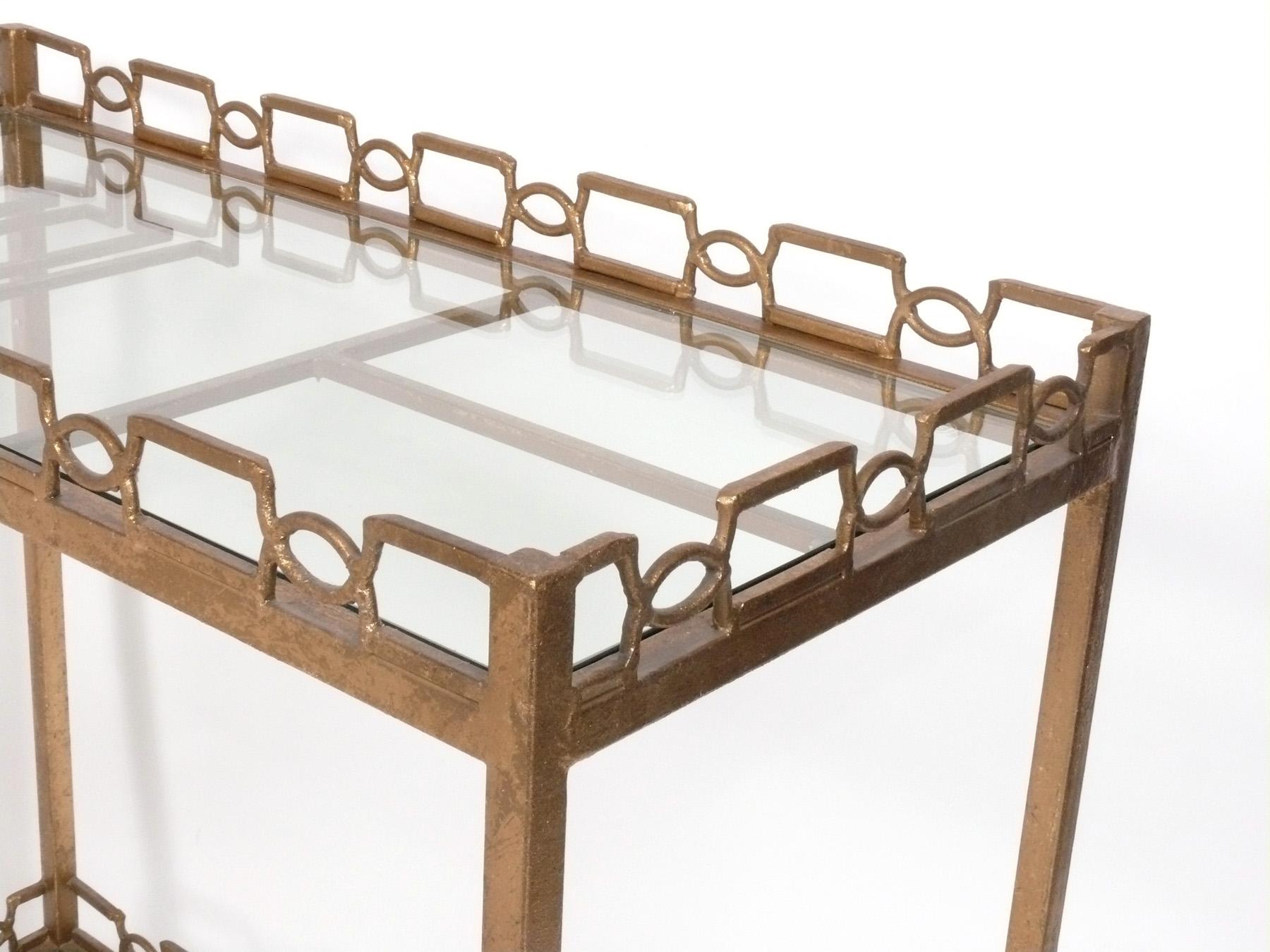 Italian Glamorous Gilt Metal Bar Cart For Sale