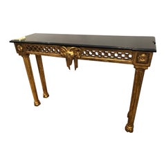 Glamorous Giltwood Ram Motif Console with Black Marble Top Glamorous Giltwood Ram Motif Console with Black Marble Top
