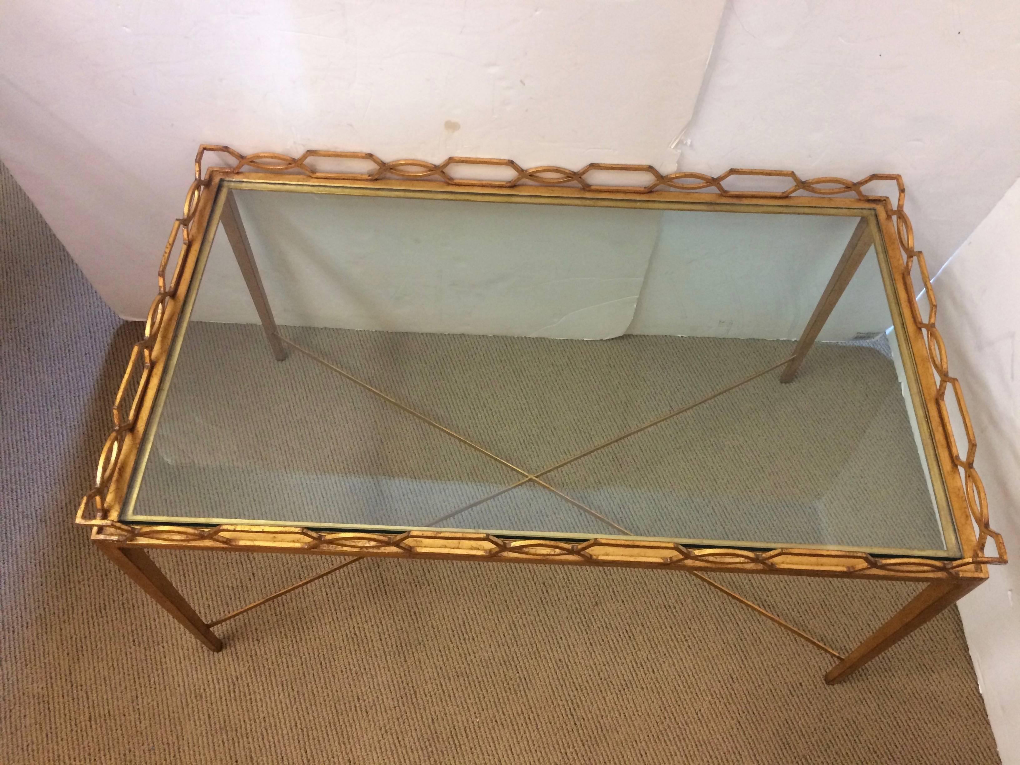 Glamorous Gold Leaf Iron Italian Mid-Century Modern Coffee Cocktail Table 2