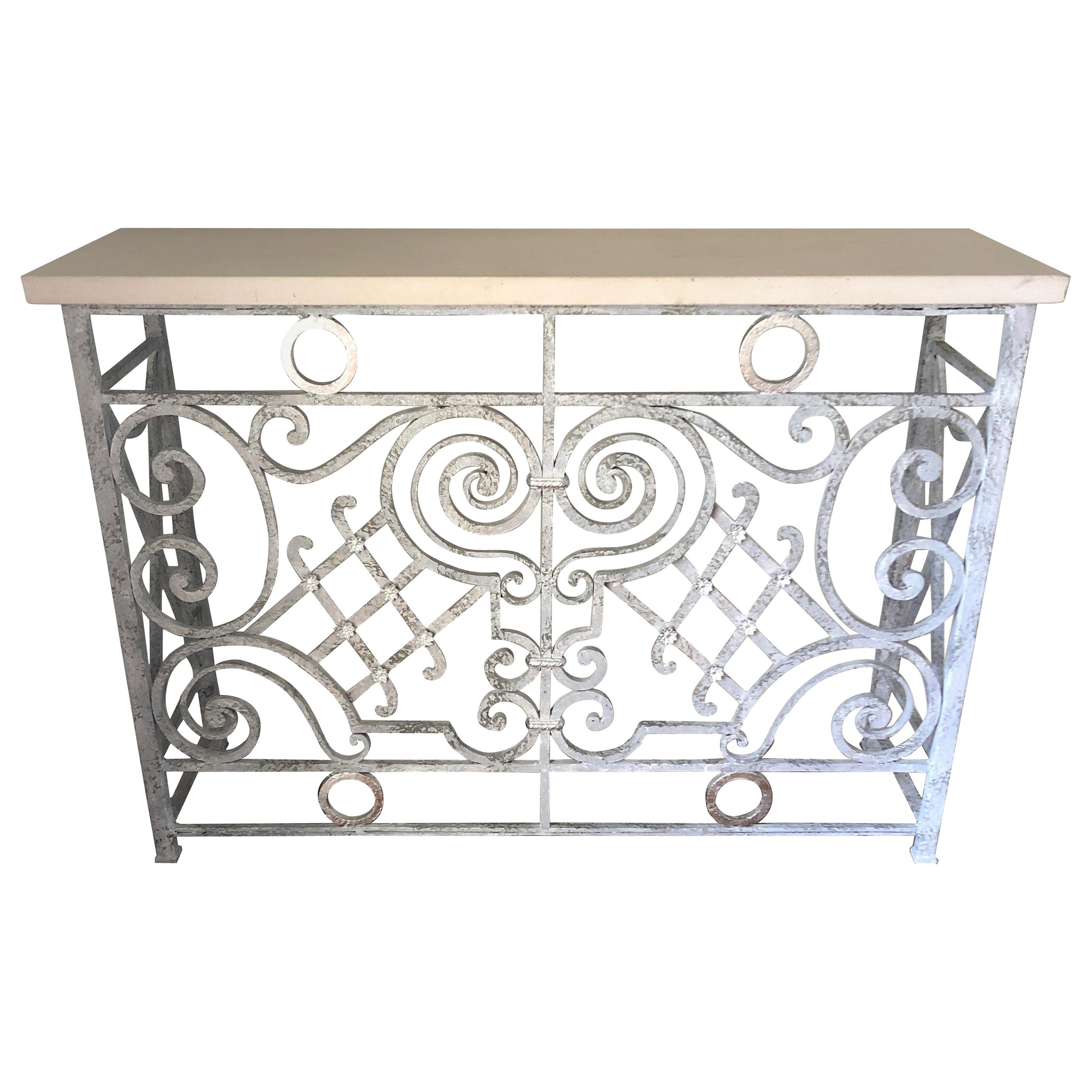 Glamorous Grey and Silver Painted Vintage Iron Console