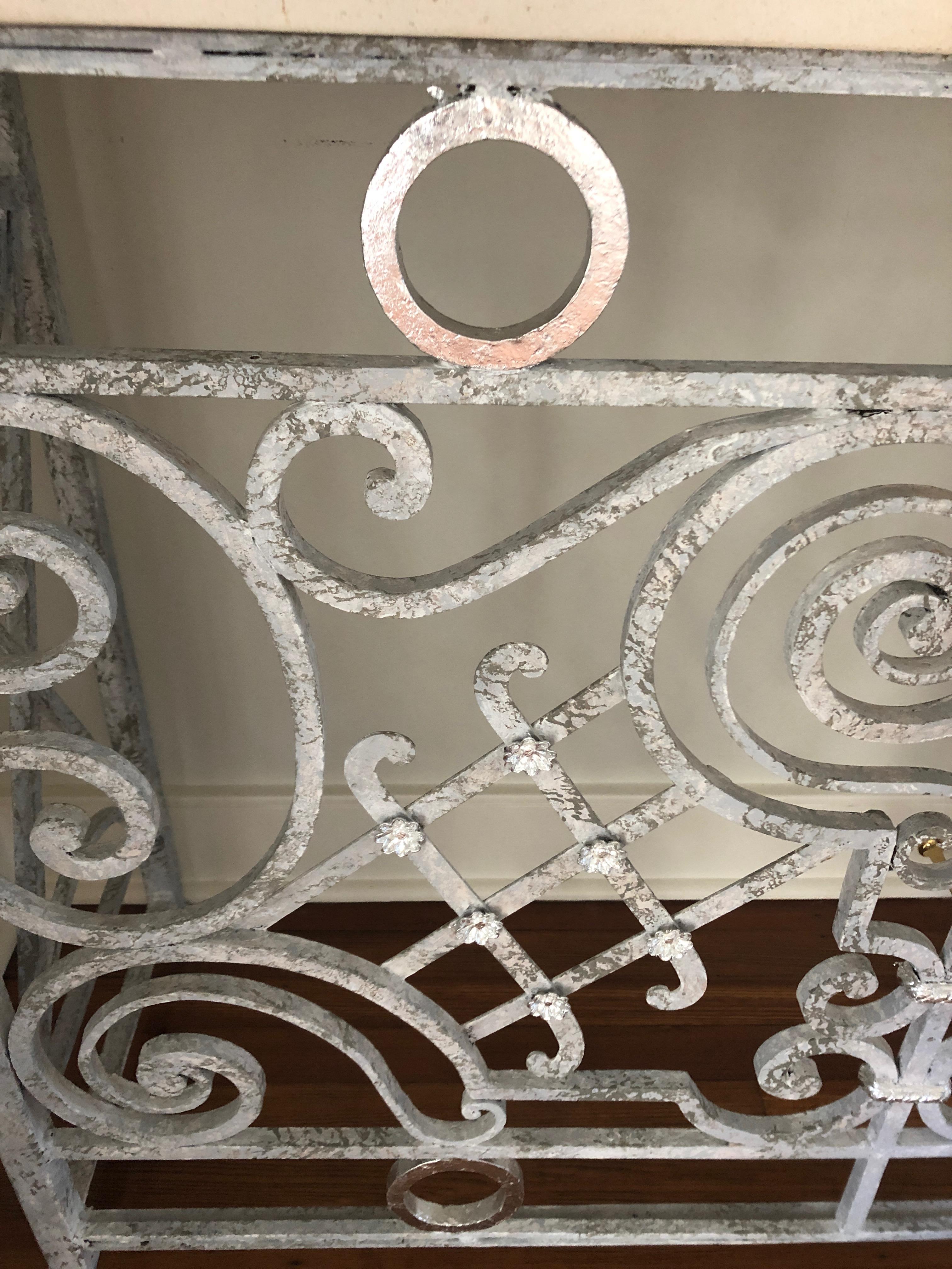 American Glamorous Grey and Silver Painted Vintage Iron Console