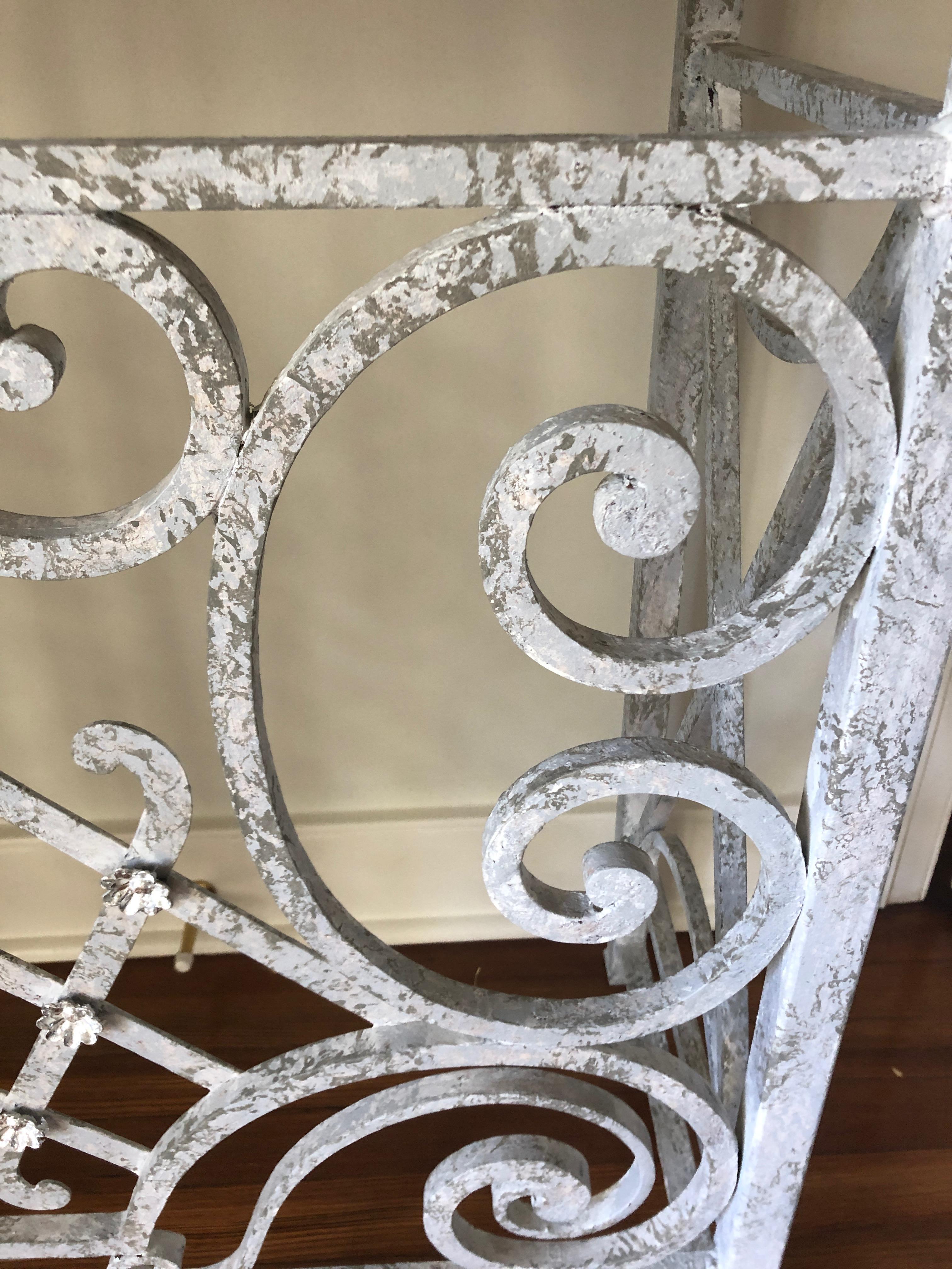 Glamorous Grey and Silver Painted Vintage Iron Console In Excellent Condition In Hopewell, NJ