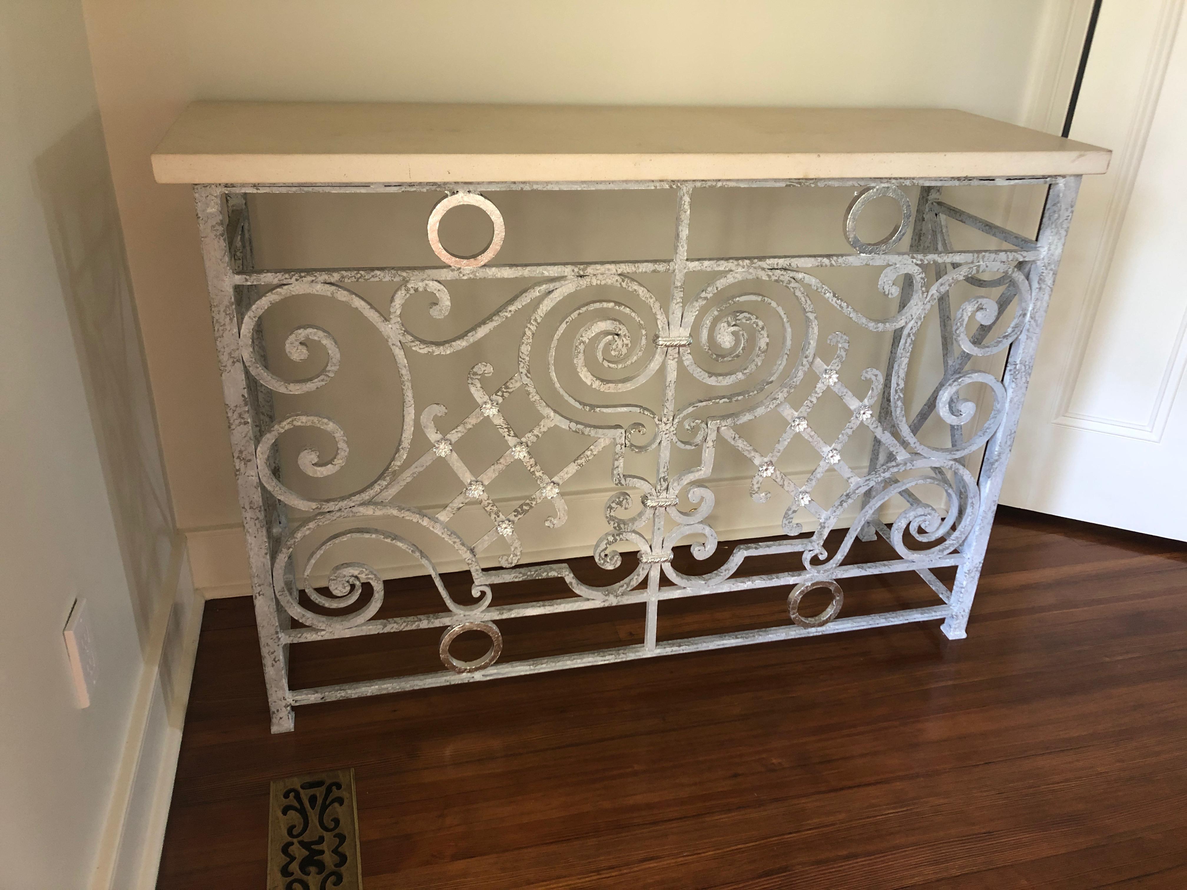 Glamorous Grey and Silver Painted Vintage Iron Console 4