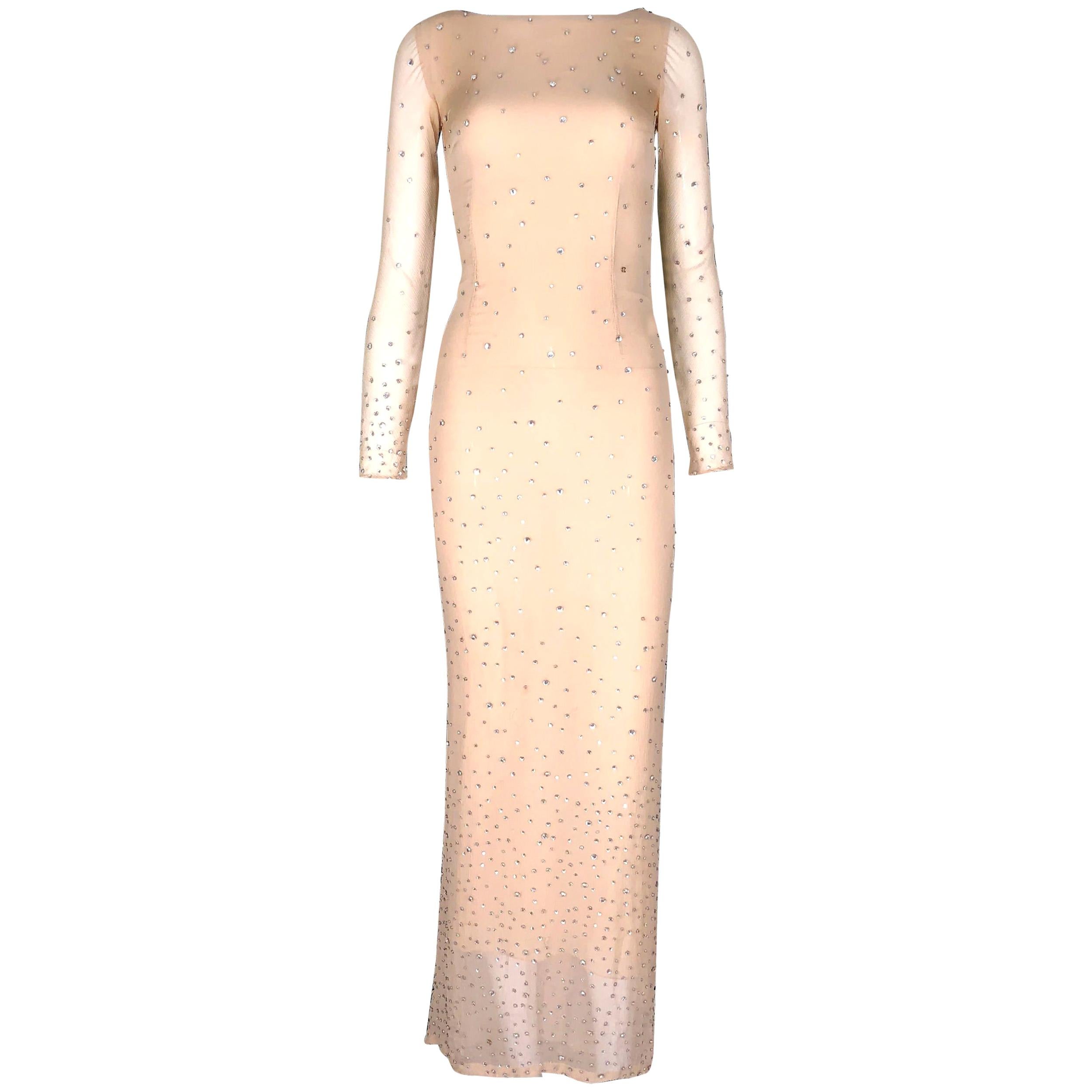 Glamorous Gucci by Tom Ford 2000 Nude Silk Swarovski Crystals Beaded Gown Dress