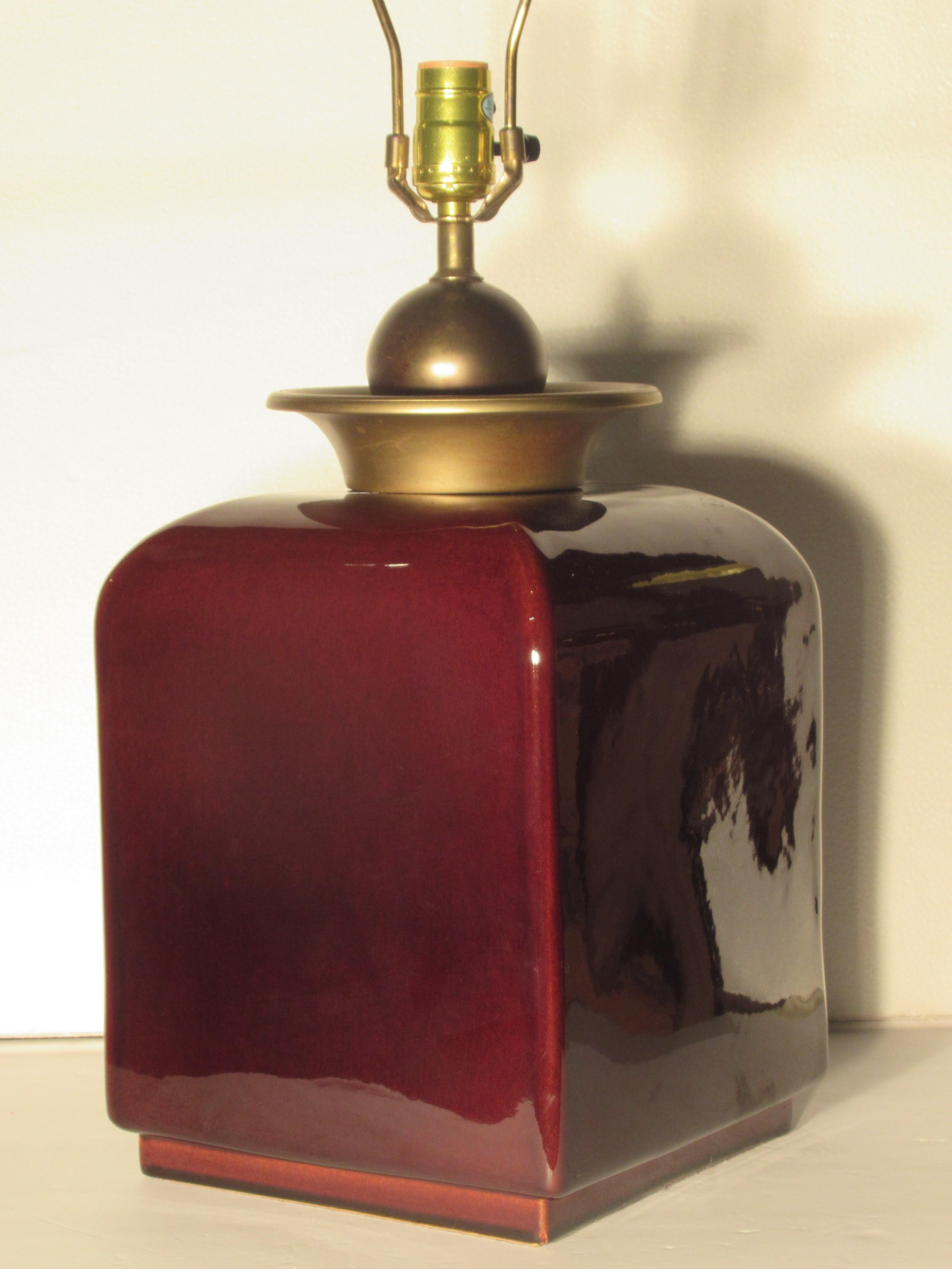 Glazed Hollywood Regency Oxblood Glaze Ceramic Lamp