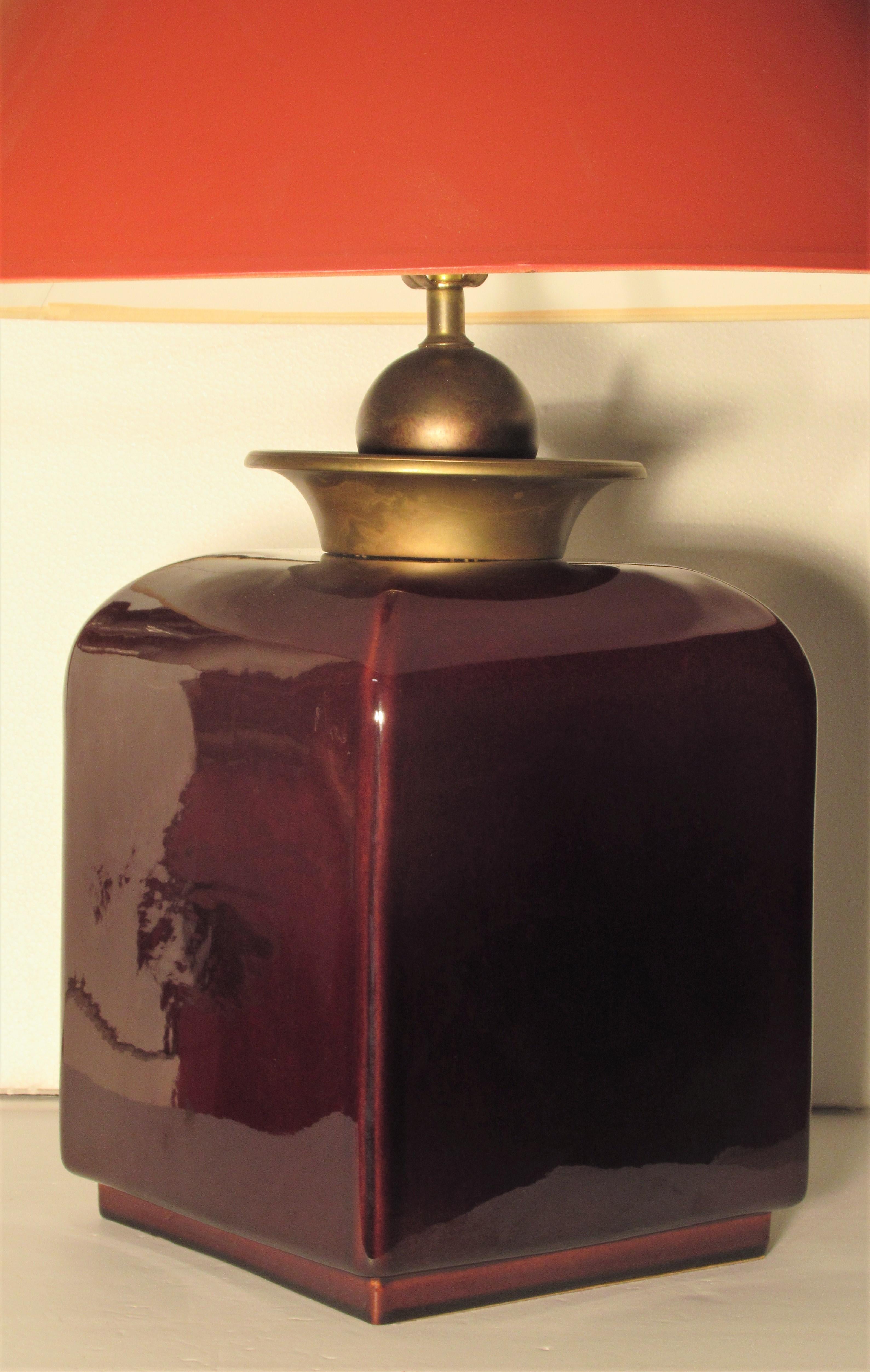 Hollywood Regency Oxblood Glaze Ceramic Lamp 1