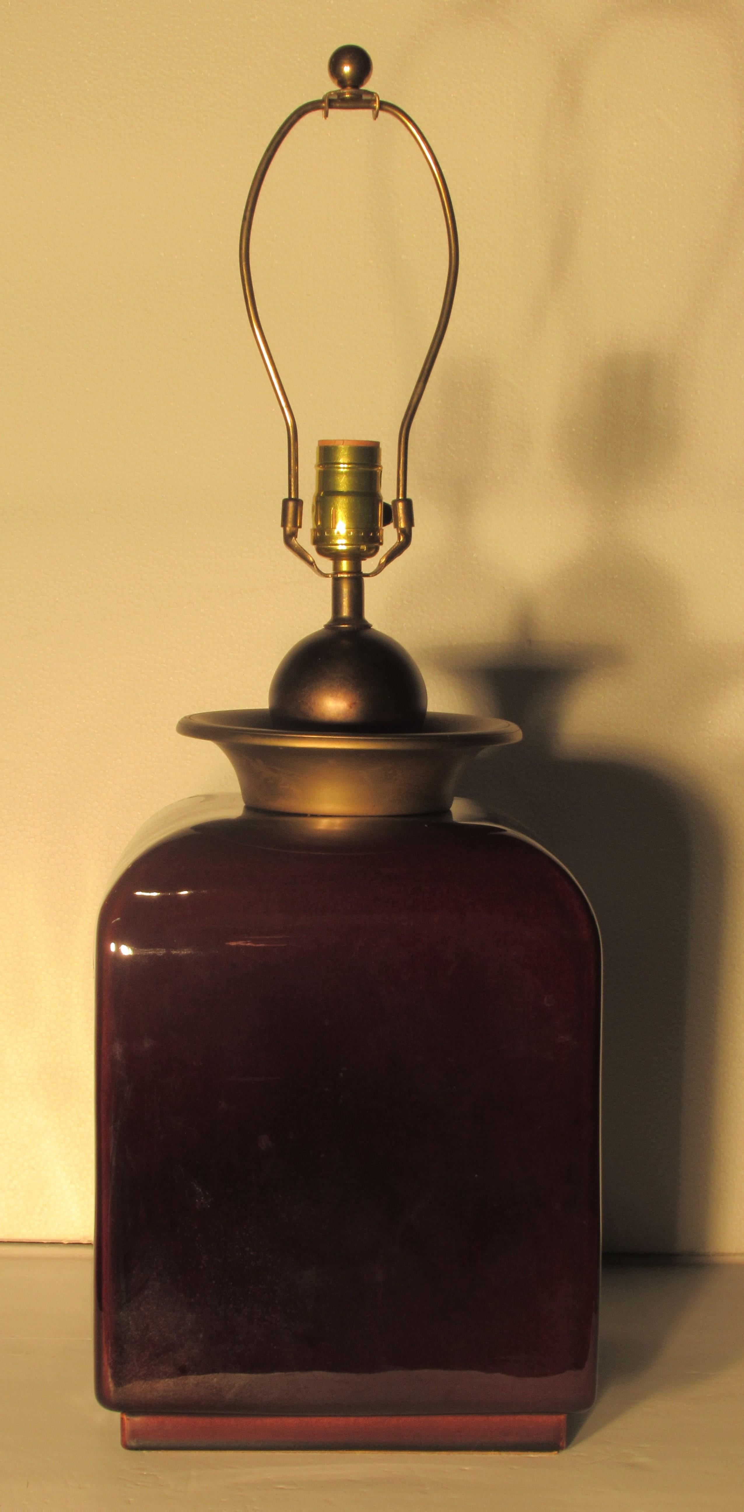 Hollywood Regency Oxblood Glaze Ceramic Lamp 3
