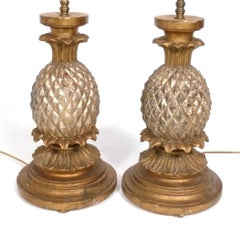 Glamorous Hollywood Regency French Gold and Silver Leaf Pineapple Lamps