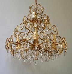 Glamorous Hollywood Regency Gilt Brass and Crystal Palwa Chandelier