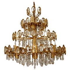 Vintage Glamorous Hollywood Regency Gilt Brass and Crystal Palwa Chandelier