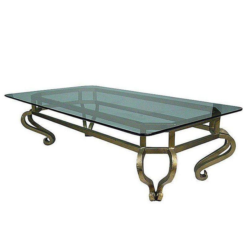 Glamorous Hollywood Regency Gilt Metal Coffee Table In Good Condition For Sale In Van Nuys, CA