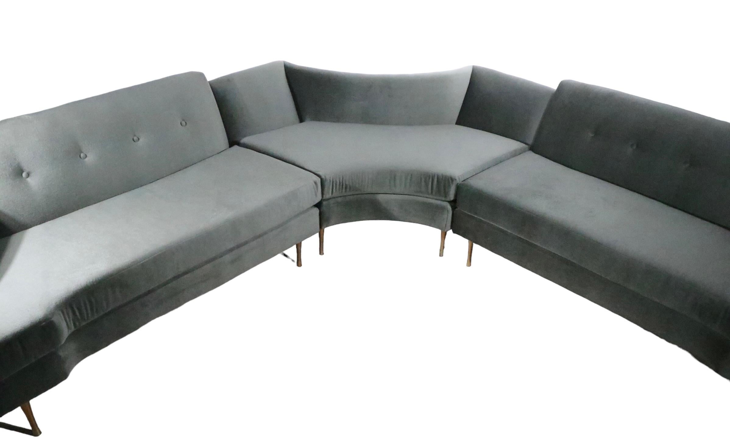 Glamorous Hollywood Regency Mid Century Art Deco Sectional Sofa c 1930s/1950s In Good Condition For Sale In New York, NY