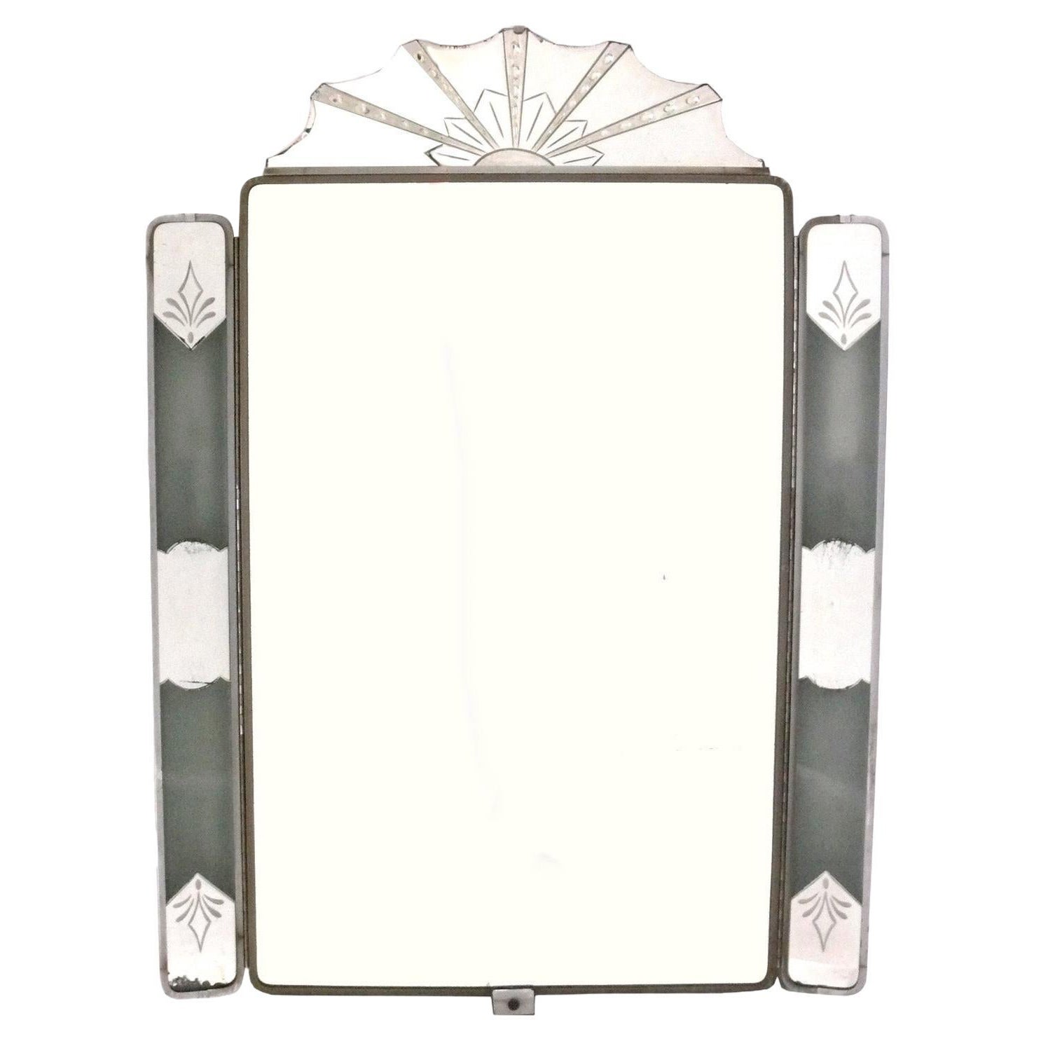 Glamour Illuminated Art Deco Vanity Mirror 48.25 "H x 35 "W circa 1930s