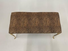Glamorous Italian Brass Rectangular Bench Upholstered in Chic Leopard Ultrasuede